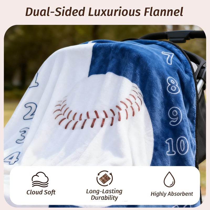 JIX SDFFAY Baby Monthly Milestone Blanket Baseball Month Blanket for Newborn Boys & Girls, Soft Flannel Mat with Photo Prop for Baby Shower, Neutral 47x47 Inches - Image 3